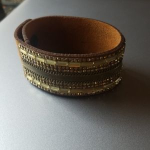 Leather and jeweled cuff